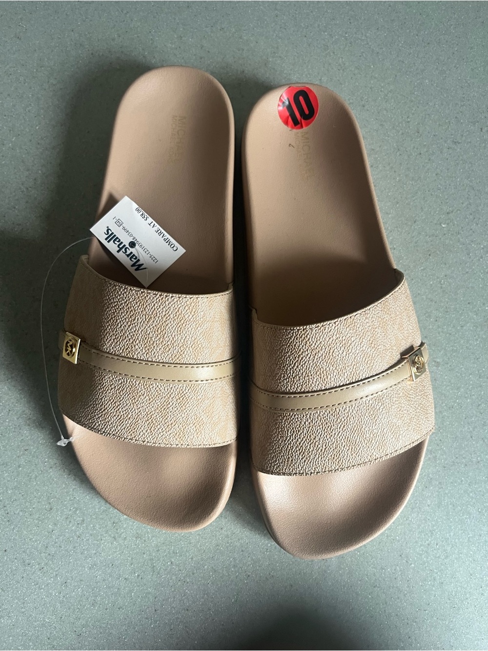 Michael Kors Neutral Beige Textured Slide Sandals women’s sz 10